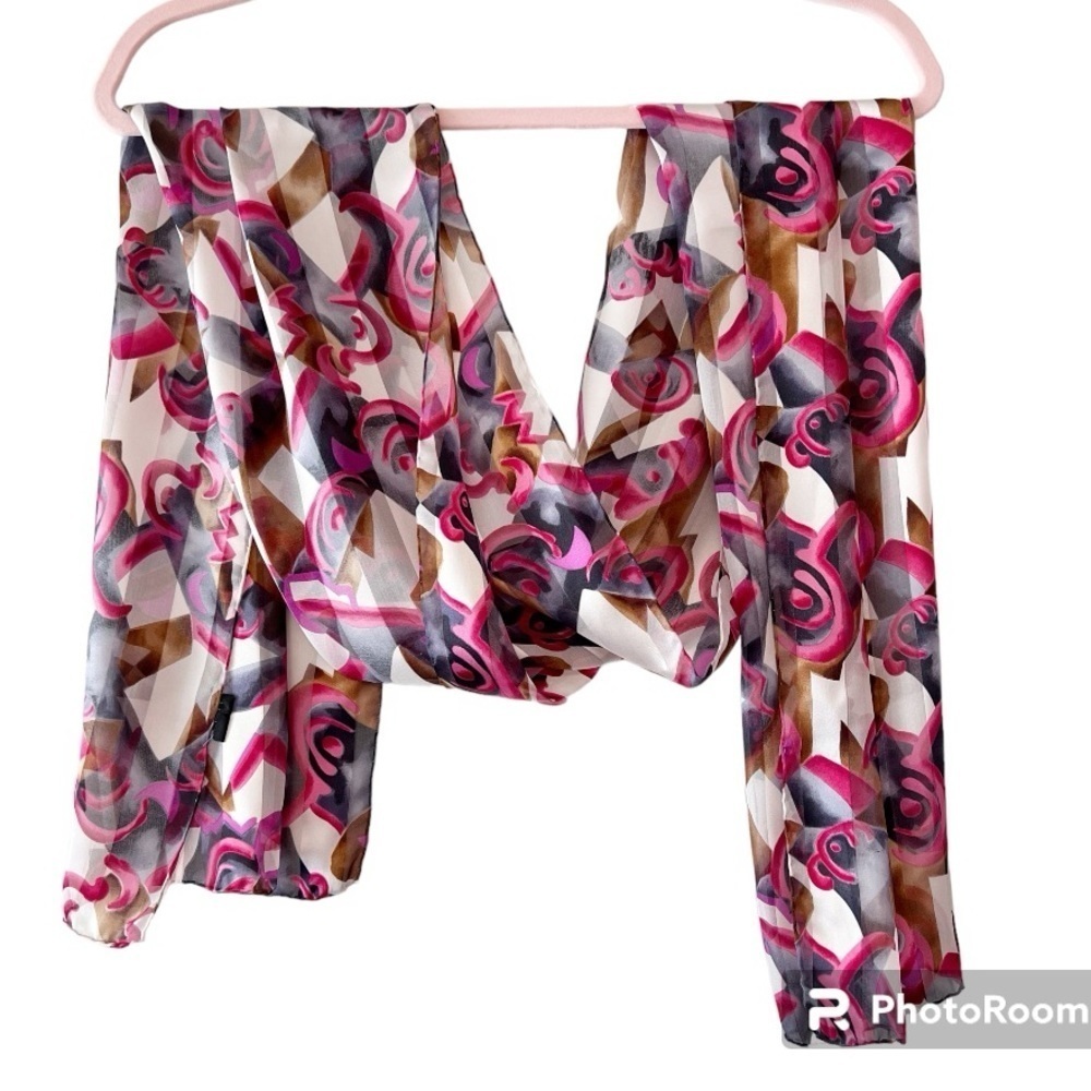 Vintage Silk Abstract Print Oblong Scarf